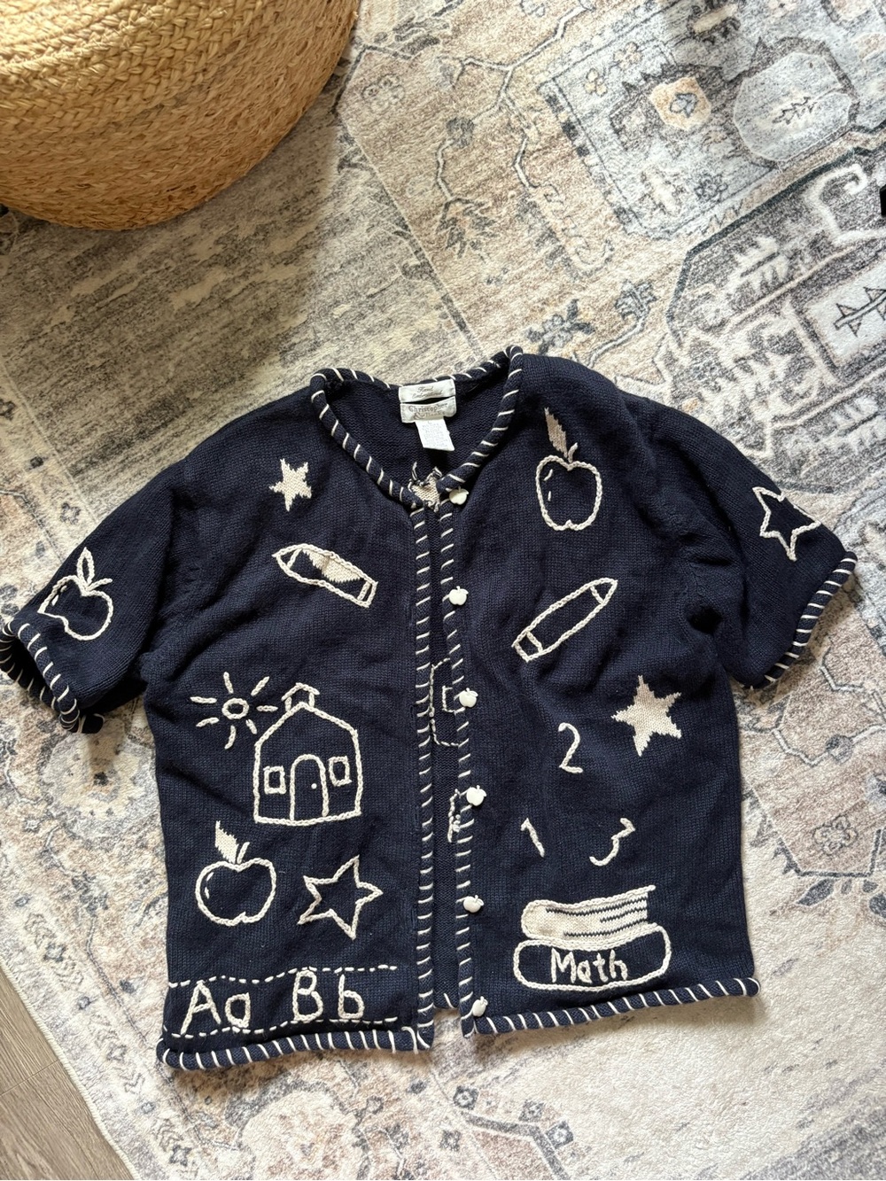 Vintage 90s ABC School Teacher Apple math teacher Cardigan Knit Sweater Size L